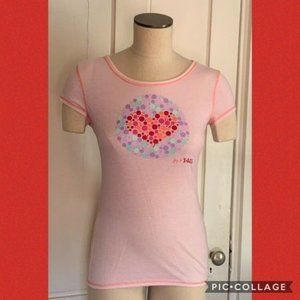 Pink T-Shirt Ishihara Vision Test Heart Dots Purple Turquoise Red Orange